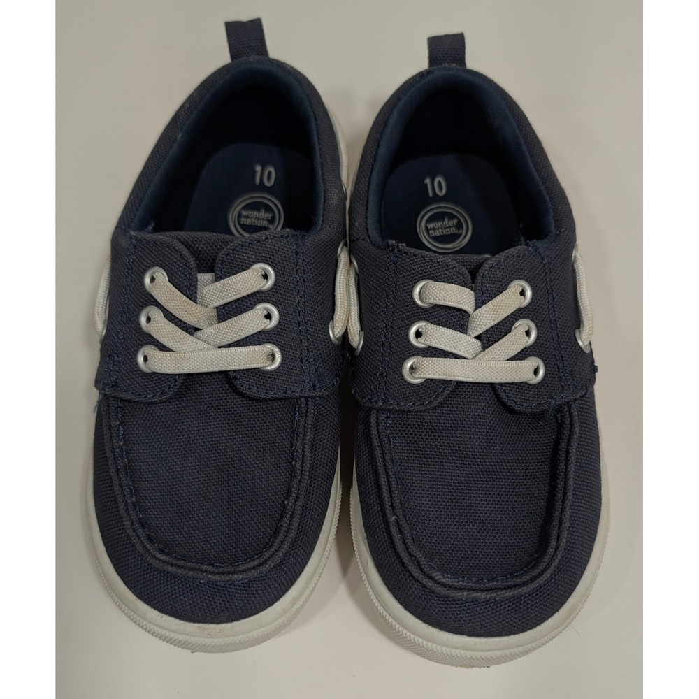 Wonder Nation Toddler Size 10 Navy Blue Canvas Boat Shoe Sneaker Memory Foam